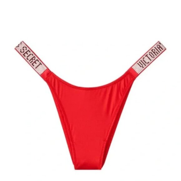 New Victoria's Secret Small Rhinestone Very Sexy Brazilian Panty Red Satin Bling - Picture 1 of 12